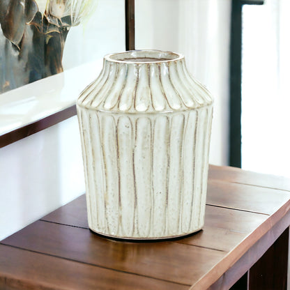 8" Beige Terracotta Striped Cylinder Table Vase