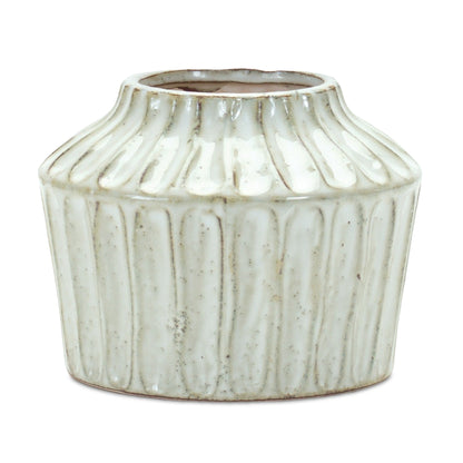 6" Ivory Ribbed Round Terracotta Table Vase