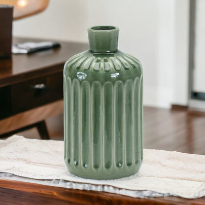 9" Green Terracotta Striped Bud Table Vase