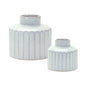 Set of Two White Ribbed Round Porcelain Table Vase