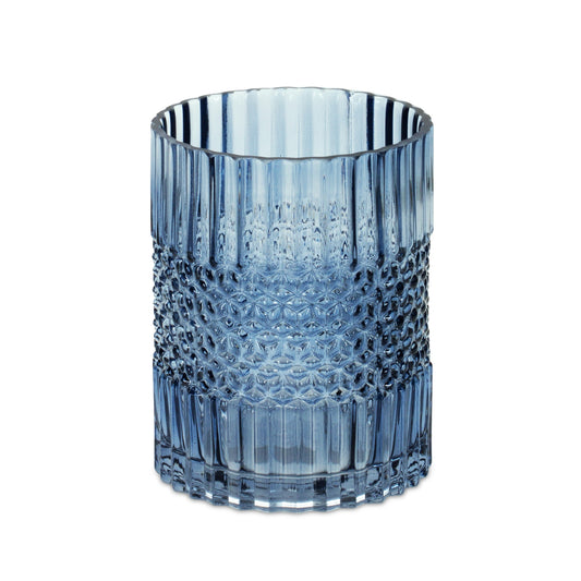 8" Blue Geometric Cylinder Glass Table Vase