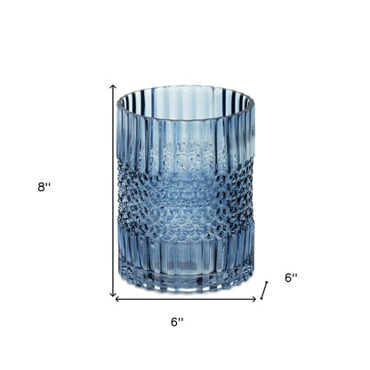 8" Blue Geometric Cylinder Glass Table Vase