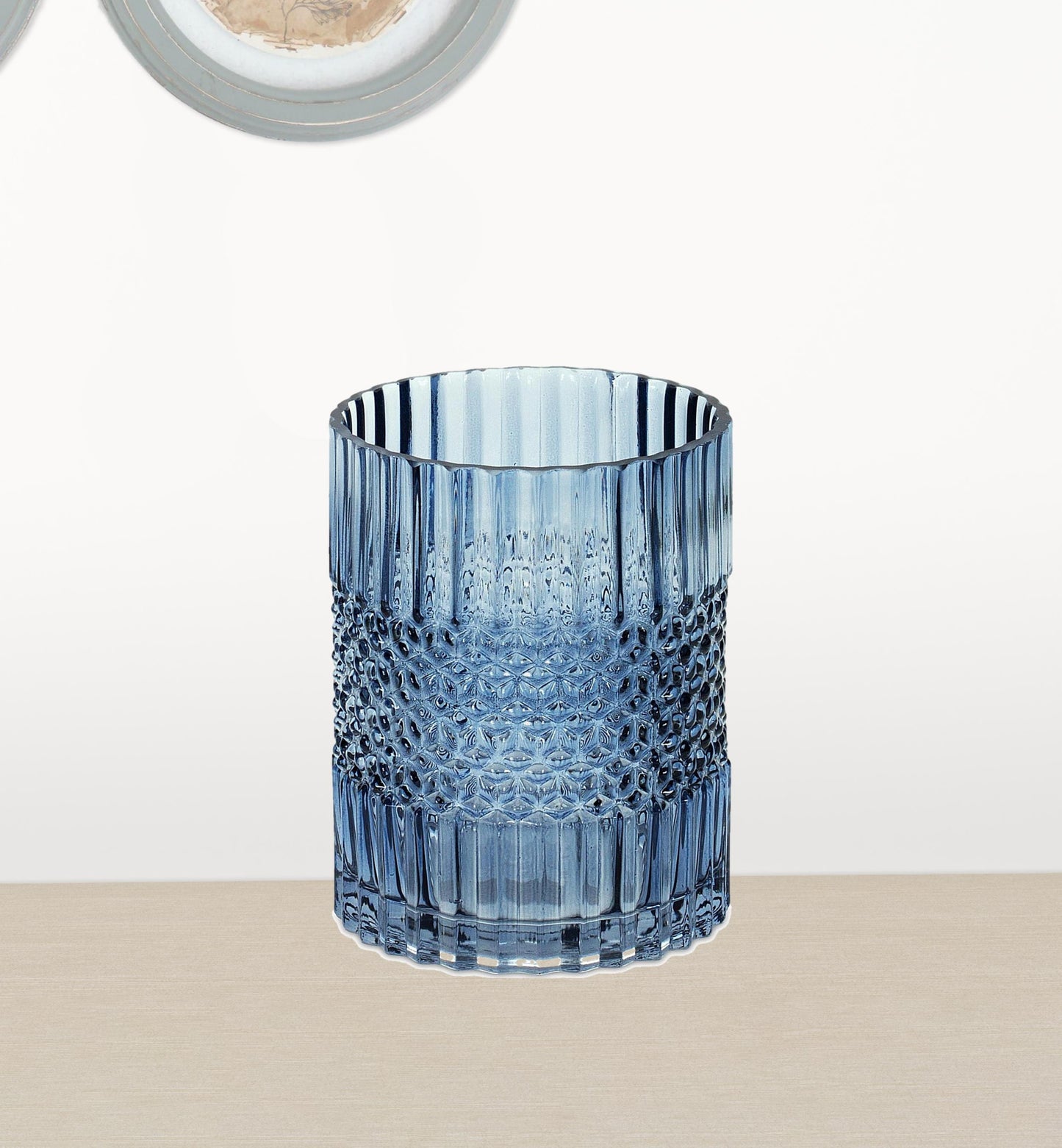 8" Blue Geometric Cylinder Glass Table Vase