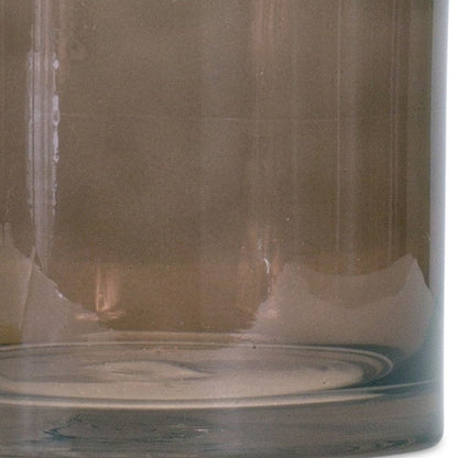 6" Brown Glass Cylindrical Table Vase With Wavy Edge Sculptural Details