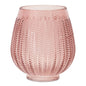 8" Pink Glass Textured Leaf Pattern Round Table Vase