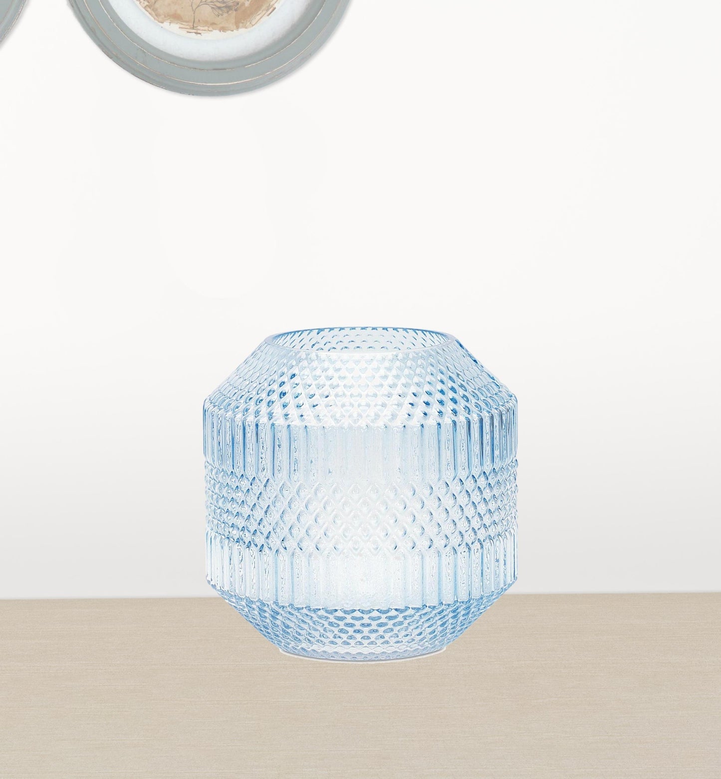 7" Pale Blue Geometric Cylinder Glass Table Vase