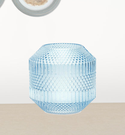 8" Pale Blue Geometric Cylinder Glass Table Vase