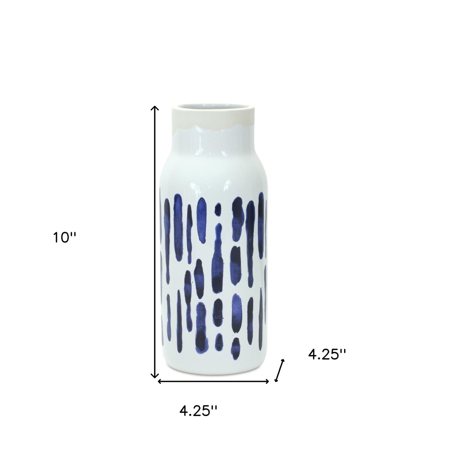 Set of Two Blue and White Abstract Cylinder Ceramic Table Vase