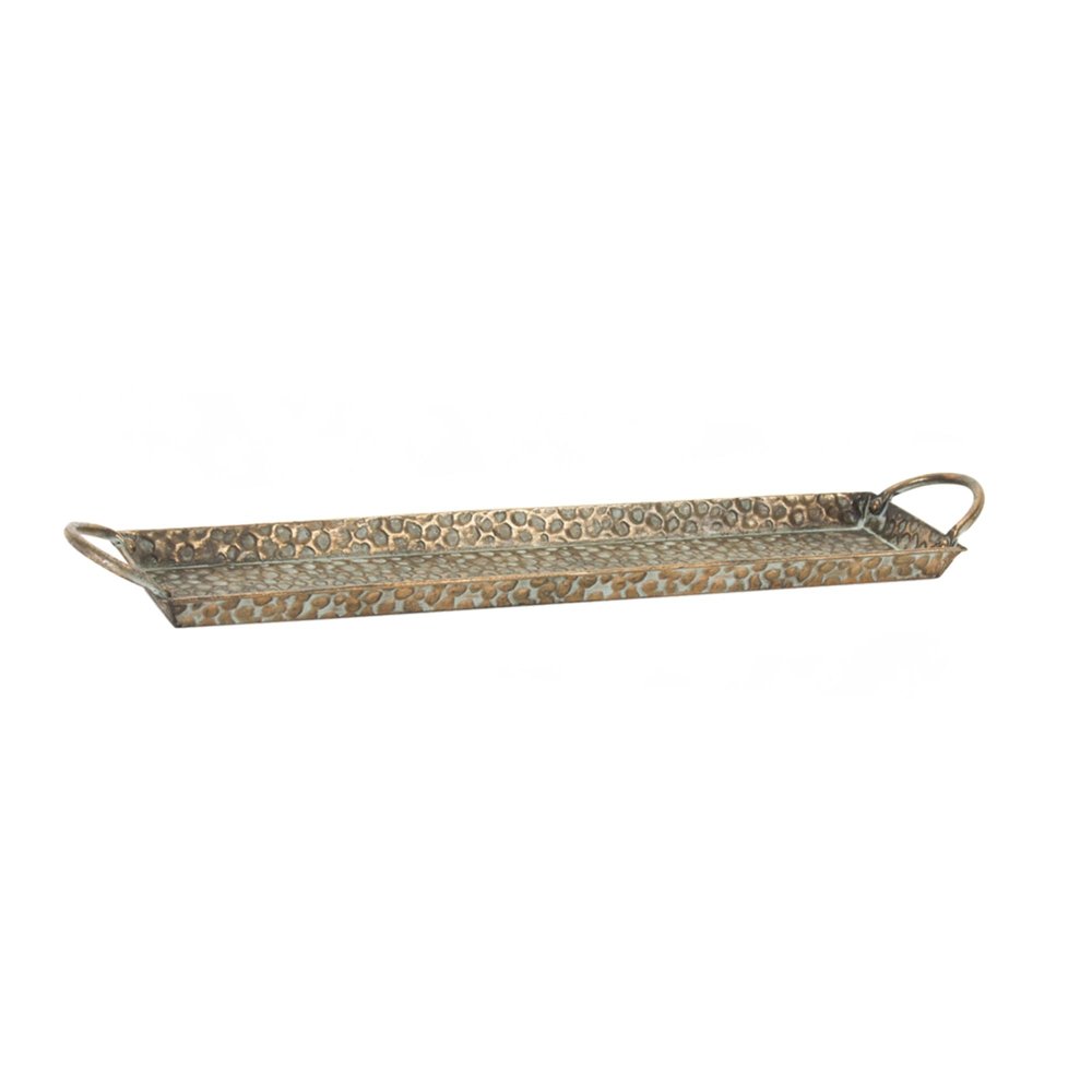 Set of Three Gold Metal Serving Tray With Handles