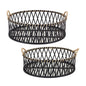 Set of Two Black and Tan Round Bamboo Serving Tray With Handles