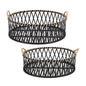 Set of Two Black and Tan Round Bamboo Serving Tray With Handles