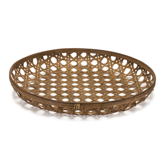 26" Brown Bamboo Weave Round Wood Vanity Tray