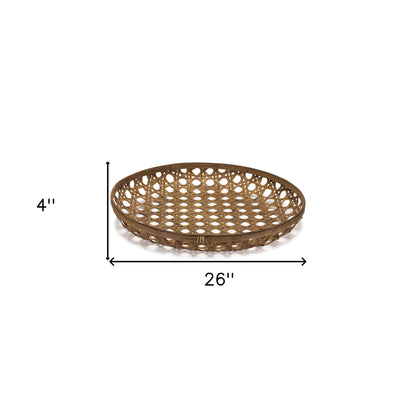 26" Brown Bamboo Weave Round Wood Vanity Tray