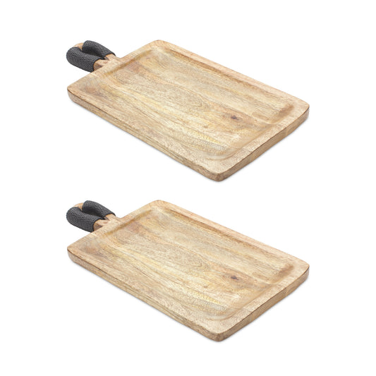 Set of Two Brown Solid Wood Cheese Boards