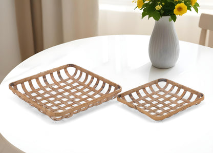 Set of Two Brown Square Bamboo Vanity Tray