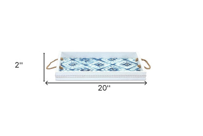 Set of Two White Rectangular Solid Wood Vanity Tray With Handles