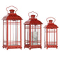Set of Three Red Geometric Glass And Metal Floor Lantern Candle Holders