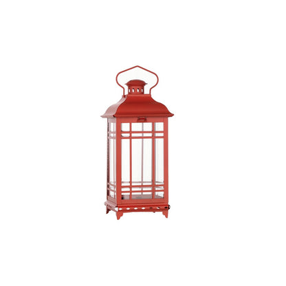 Set of Three Red Geometric Glass And Metal Floor Lantern Candle Holders