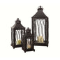Set of Three Black Geometric Glass And Metal Floor Lantern Candle Holders