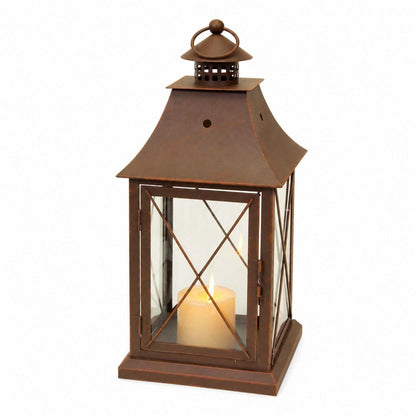 Set of Three Brown Lattice Glass And Metal Floor Lantern Candle Holders