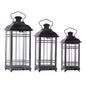 Set of Three Gray Distressed Geometric Glass And Metal Floor Lantern Candle Holders