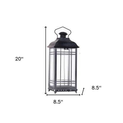 Set of Three Gray Distressed Geometric Glass And Metal Floor Lantern Candle Holders