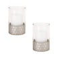 Set of Two Clear and Silver Glass Geometric Tabletop Pillar Candle Holders