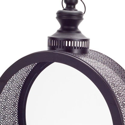 22" Black Distressed Ornate Metal Floor Lantern Candle Holder