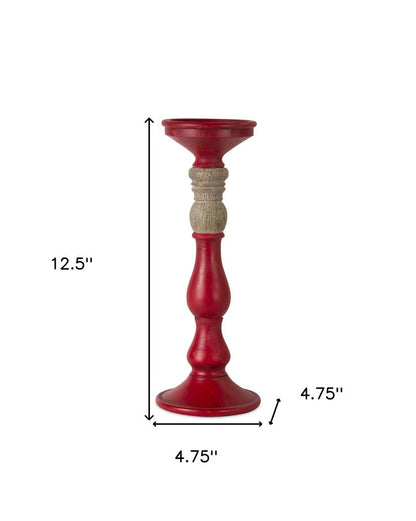 Set of Three Red And Natural Ornate Resin Tabletop Pillar Candle Holders
