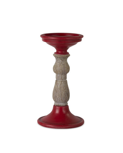 Set of Three Red And Natural Ornate Resin Tabletop Pillar Candle Holders