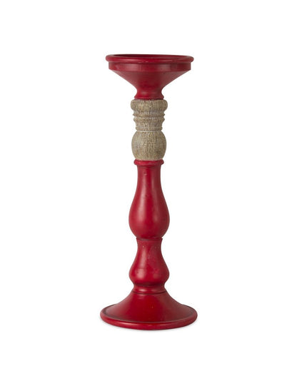 Set of Three Red And Natural Ornate Resin Tabletop Pillar Candle Holders
