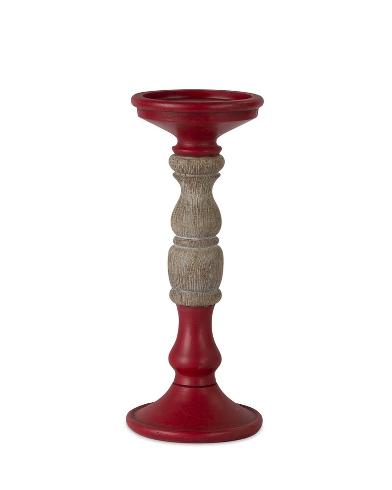 Set of Three Red And Natural Ornate Resin Tabletop Pillar Candle Holders