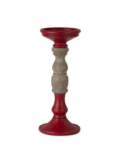 Set of Three Red And Natural Ornate Resin Tabletop Pillar Candle Holders