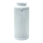 14" White Distressed Lattice Iron Floor Lantern Candle Holder