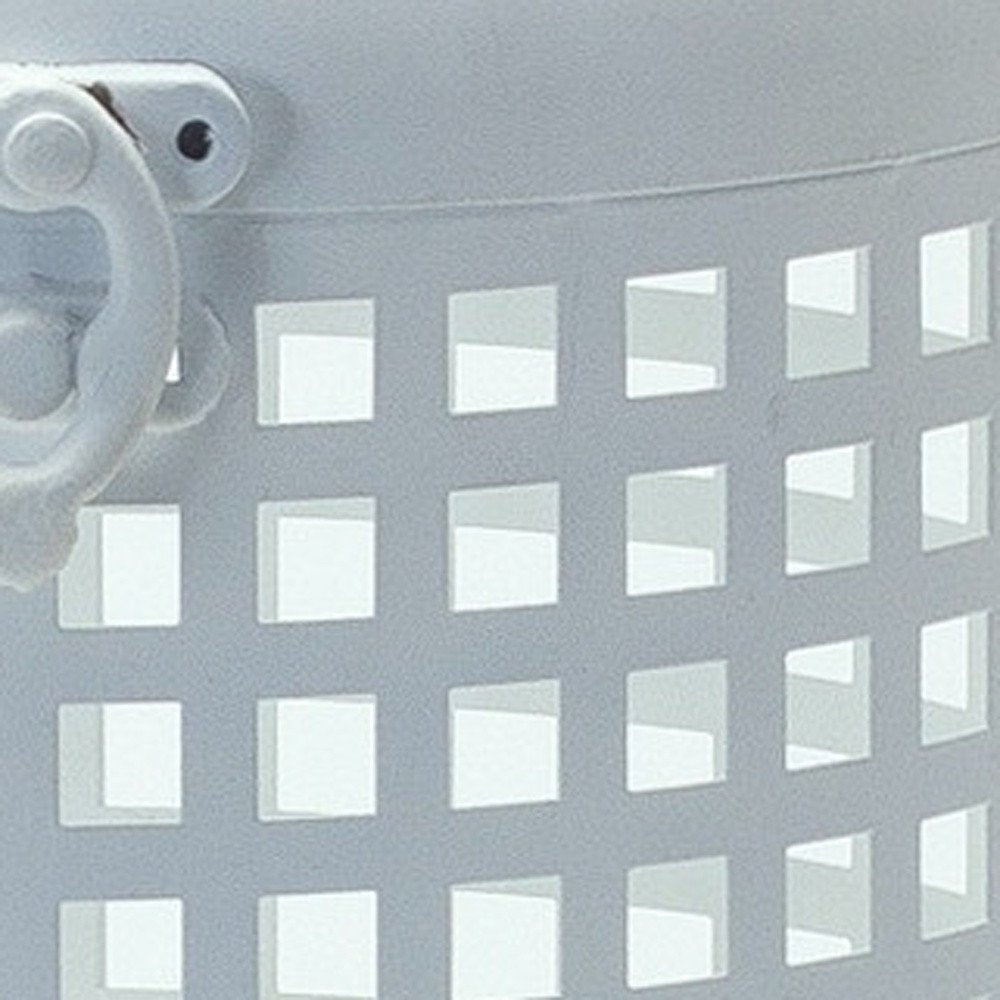 14" White Distressed Lattice Iron Floor Lantern Candle Holder