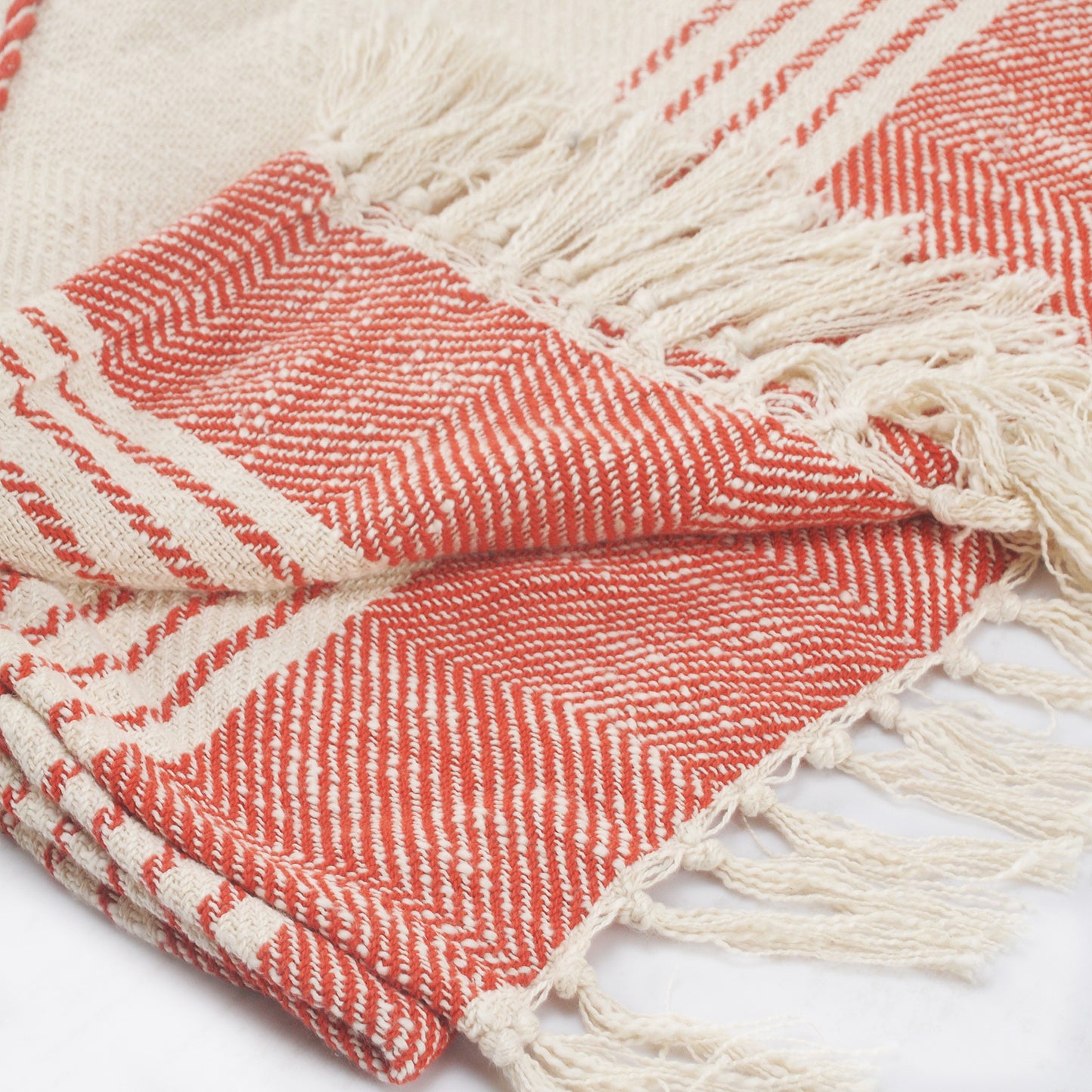 60" X 50" Red Woven Cotton Striped Throw Blanket with Fringe