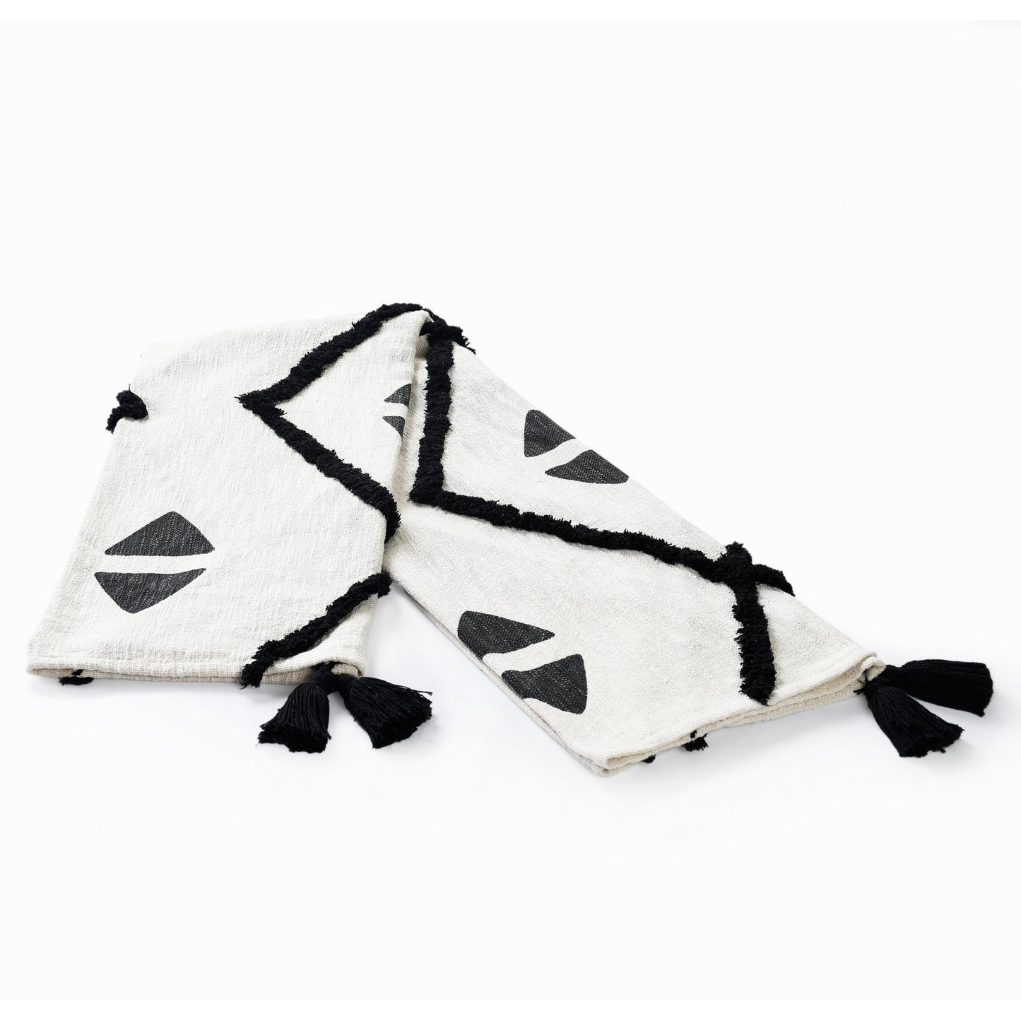 50" X 60" Black and White Woven Cotton Geometric Throw Blanket with Tassels