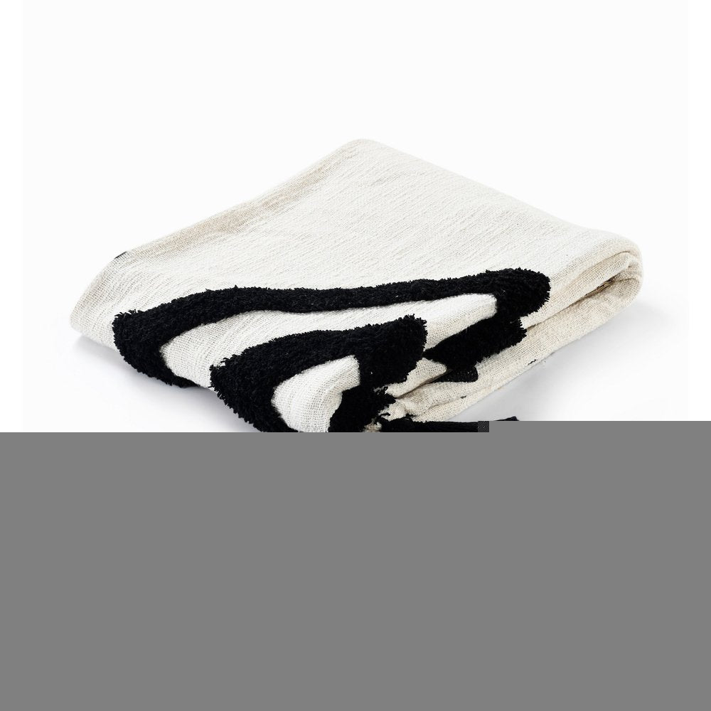 50" X 60" Black and White Woven Cotton Geometric Throw Blanket with Tassels
