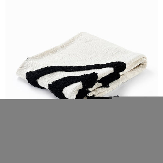 50" X 60" Black and White Woven Cotton Geometric Throw Blanket with Tassels
