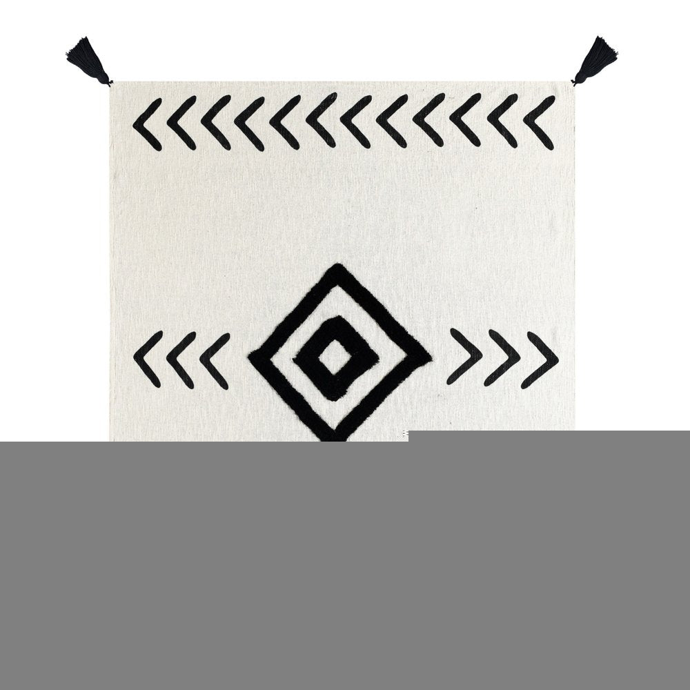 50" X 60" Black and White Woven Cotton Geometric Throw Blanket with Tassels
