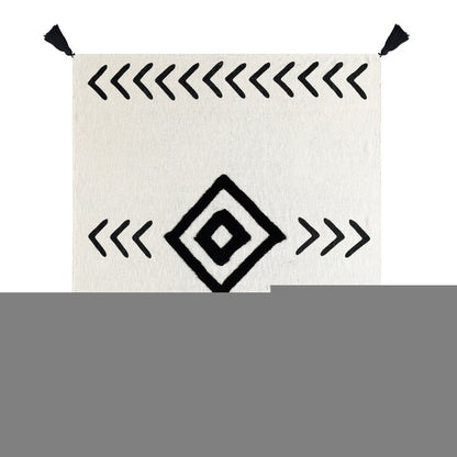50" X 60" Black and White Woven Cotton Geometric Throw Blanket with Tassels