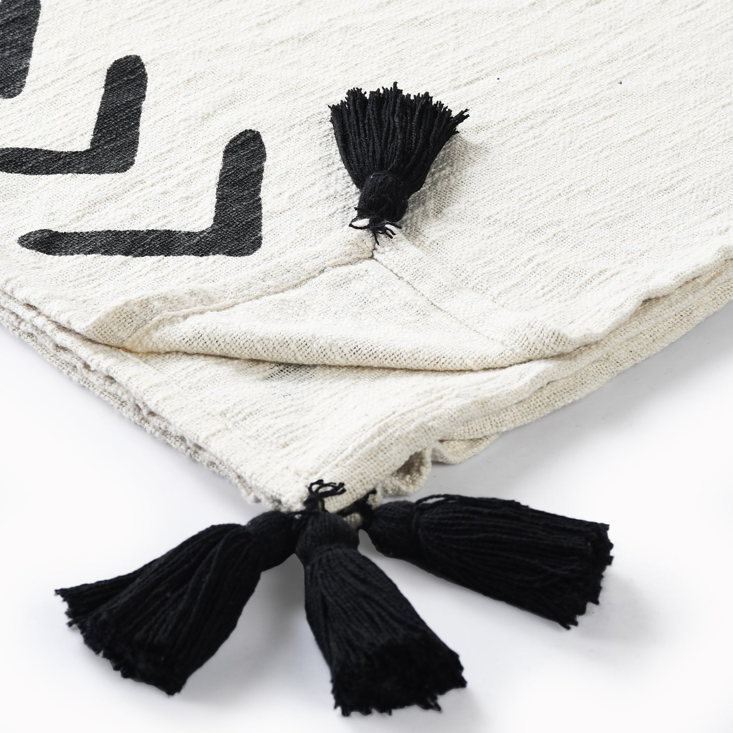 50" X 60" Black and White Woven Cotton Geometric Throw Blanket with Tassels