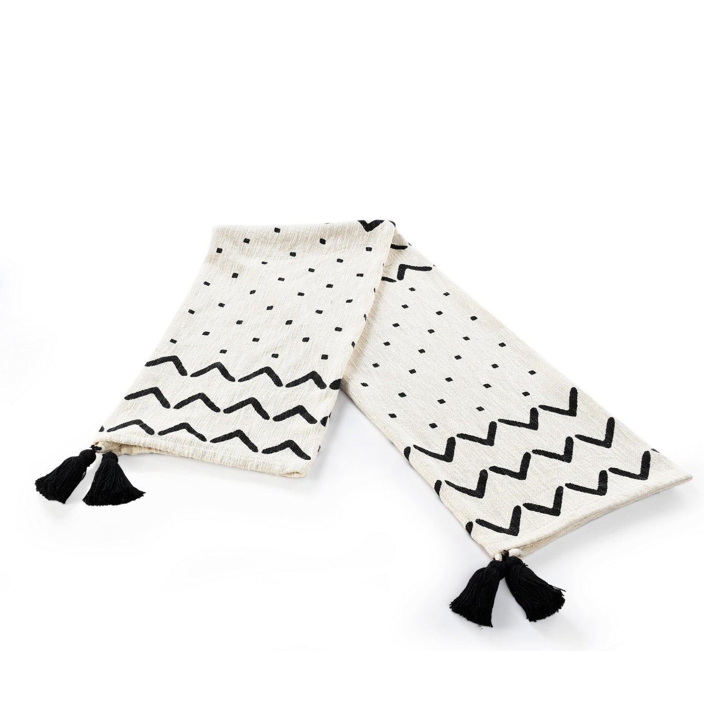 50" X 60" Black and White Woven Cotton Chevron Throw Blanket with Tassels