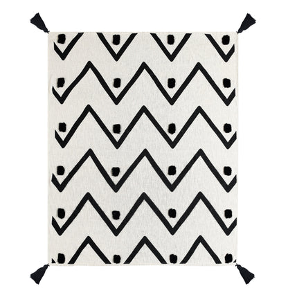 50" X 60" Black and White Woven Cotton Chevron Throw Blanket with Tassels