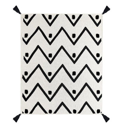 50" X 60" Black and White Woven Cotton Chevron Throw Blanket with Tassels