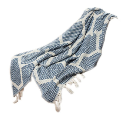 60" X 50" Purple Woven Cotton Geometric Throw Blanket with Fringe