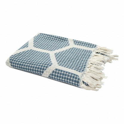 60" X 50" Purple Woven Cotton Geometric Throw Blanket with Fringe