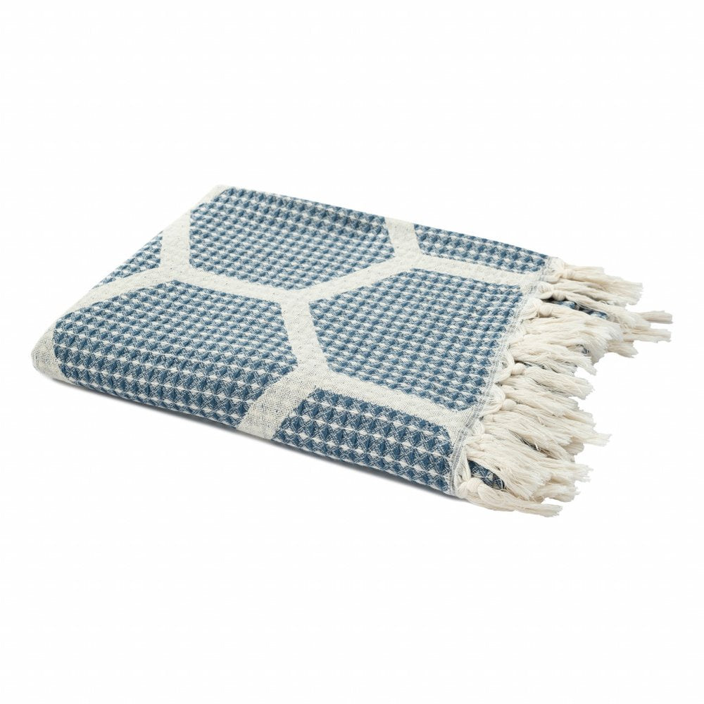 60" X 50" Red Woven Cotton Geometric Throw Blanket with Fringe