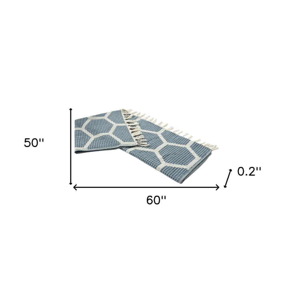 60" X 50" Yellow Woven Cotton Geometric Throw Blanket with Fringe