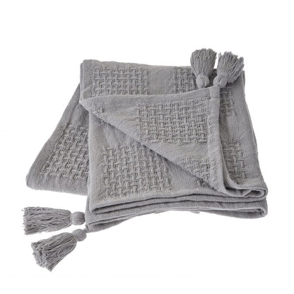 50" X 60" Blue Woven Cotton Throw Blanket with Tassels